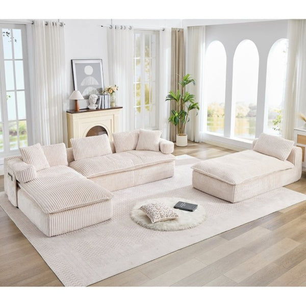 English Elm New Corduroy Modular U Shaped Sectional Sofa with Deep Seats and Movable Armrests Beige W2108S00184