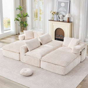 English Elm New Corduroy Modular U Shaped Sectional Sofa with Deep Seats and Movable Armrests Beige W2108S00184