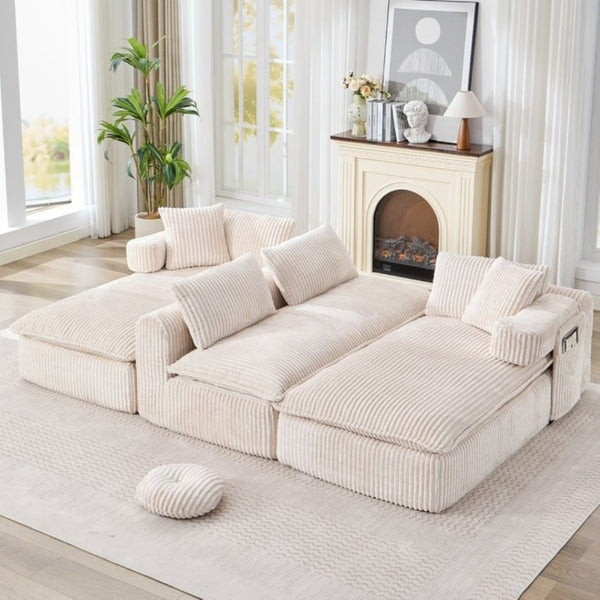 English Elm New Corduroy Modular U Shaped Sectional Sofa with Deep Seats and Movable Armrests Beige W2108S00184