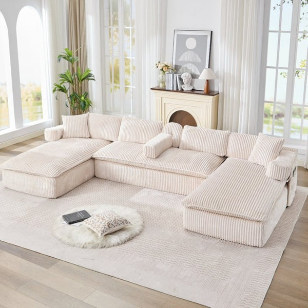 English Elm New Corduroy Modular U Shaped Sectional Sofa with Deep Seats and Movable Armrests Beige W2108S00184