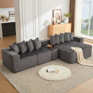 English Elm New Modular U Shaped Sectional Corduroy Sofa Six Seat with Built in Charging Console W2108S00190