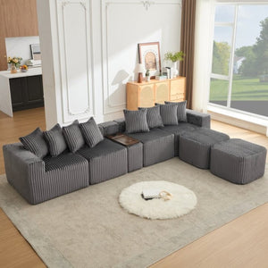 English Elm New Modular U Shaped Sectional Corduroy Sofa Six Seat with Built in Charging Console W2108S00190