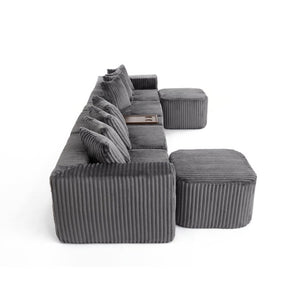 English Elm New Modular U Shaped Sectional Corduroy Sofa Six Seat with Built in Charging Console W2108S00190