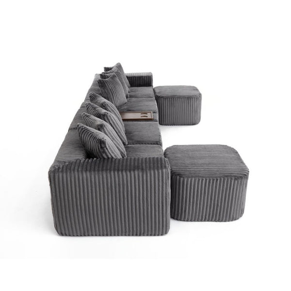 English Elm New Modular U Shaped Sectional Corduroy Sofa Six Seat with Built in Charging Console W2108S00190