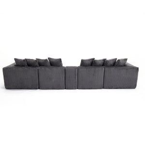 English Elm New Modular U Shaped Sectional Corduroy Sofa Six Seat with Built in Charging Console W2108S00190