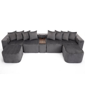 English Elm New Modular U Shaped Sectional Corduroy Sofa Six Seat with Built in Charging Console W2108S00190