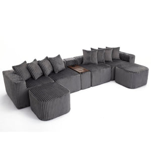 English Elm New Modular U Shaped Sectional Corduroy Sofa Six Seat with Built in Charging Console W2108S00190