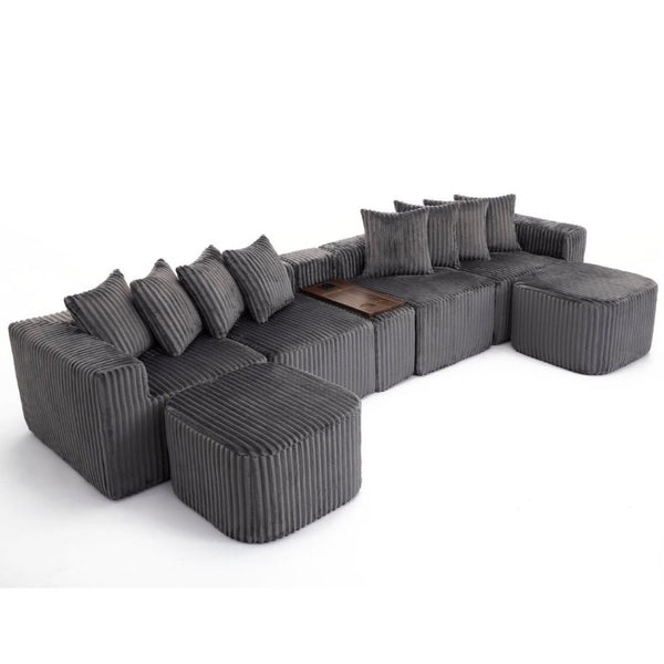 English Elm New Modular U Shaped Sectional Corduroy Sofa Six Seat with Built in Charging Console W2108S00190