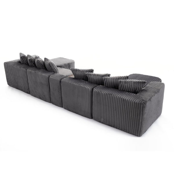 English Elm New Modular U Shaped Sectional Corduroy Sofa Six Seat with Built in Charging Console W2108S00190