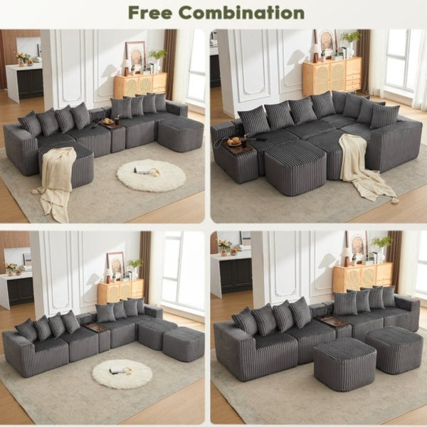 English Elm New Modular U Shaped Sectional Corduroy Sofa Six Seat with Built in Charging Console W2108S00190