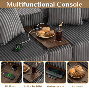 English Elm New Modular U Shaped Sectional Corduroy Sofa Six Seat with Built in Charging Console W2108S00190