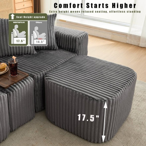 English Elm New Modular U Shaped Sectional Corduroy Sofa Six Seat with Built in Charging Console W2108S00190