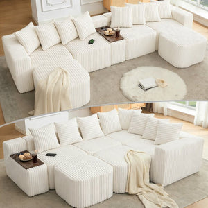 English Elm [new Arrived] U Shaped Corduroy Sectional Sofa with Wireless Charging Smart Console 6 Seat Beige W2108S00191
