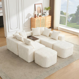 English Elm [new Arrived] U Shaped Corduroy Sectional Sofa with Wireless Charging Smart Console 6 Seat Beige W2108S00191