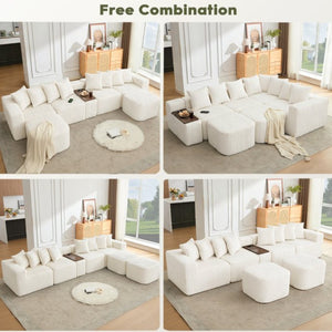 English Elm [new Arrived] U Shaped Corduroy Sectional Sofa with Wireless Charging Smart Console 6 Seat Beige W2108S00191