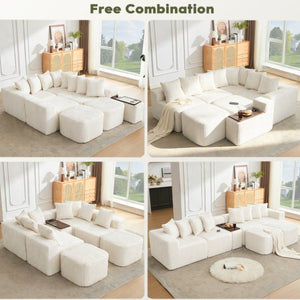 English Elm [new Arrived] U Shaped Corduroy Sectional Sofa with Wireless Charging Smart Console 6 Seat Beige W2108S00191