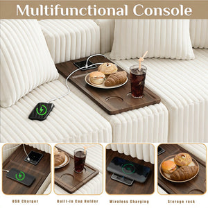 English Elm [new Arrived] U Shaped Corduroy Sectional Sofa with Wireless Charging Smart Console 6 Seat Beige W2108S00191