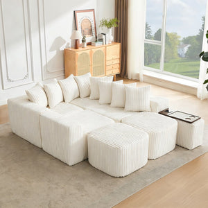 English Elm [new Arrived] U Shaped Corduroy Sectional Sofa with Wireless Charging Smart Console 6 Seat Beige W2108S00191