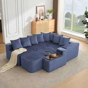 English Elm [new Arrived] U Shaped Corduroy Sectional Sofa with Wireless Charging Smart Console 6 Seat W2108S00192