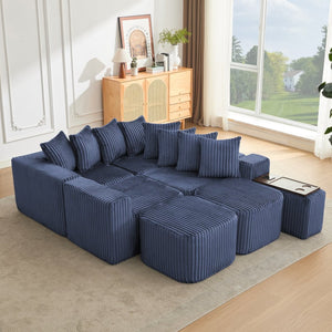 English Elm [new Arrived] U Shaped Corduroy Sectional Sofa with Wireless Charging Smart Console 6 Seat W2108S00192