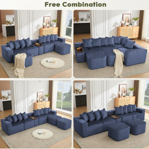 English Elm [new Arrived] U Shaped Corduroy Sectional Sofa with Wireless Charging Smart Console 6 Seat W2108S00192