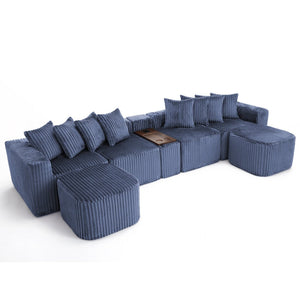 English Elm [new Arrived] U Shaped Corduroy Sectional Sofa with Wireless Charging Smart Console 6 Seat W2108S00192