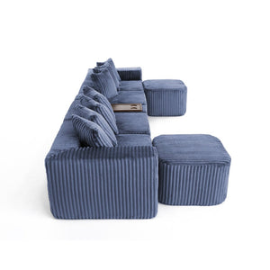 English Elm [new Arrived] U Shaped Corduroy Sectional Sofa with Wireless Charging Smart Console 6 Seat W2108S00192