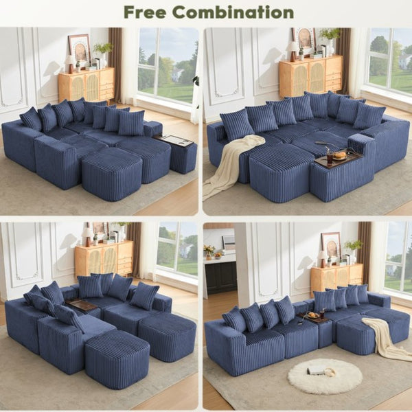 English Elm [new Arrived] U Shaped Corduroy Sectional Sofa with Wireless Charging Smart Console 6 Seat W2108S00192