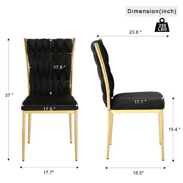 English Elm Modern Black Velvet Tufted Dining Chairs with Gold Legs Glam Set of 2 W210P491082
