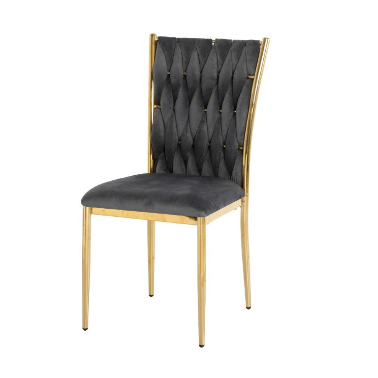 English Elm Modern Velvet Dining Chair with Gold Legs Ergonomic Curved Back Light Luxury Style Dark Grey Set of 2 W210P491084