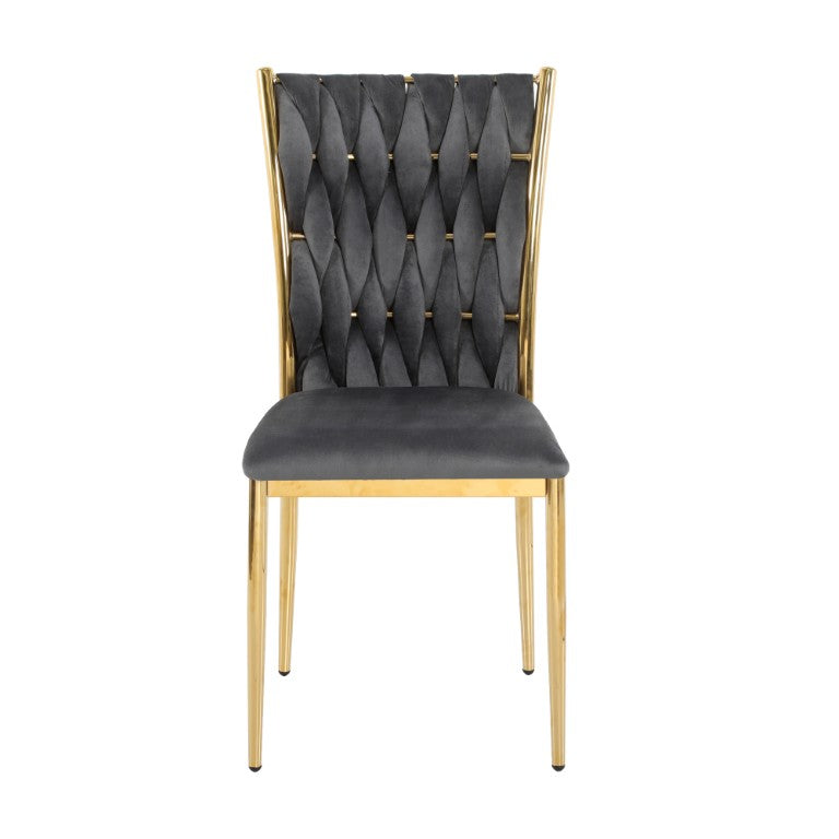 English Elm Modern Velvet Dining Chair with Gold Legs Ergonomic Curved Back Light Luxury Style Dark Grey Set of 2 W210P491084