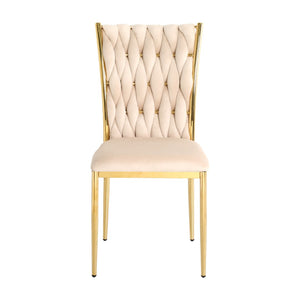English Elm Modern Beige Velvet Dining Chairs Set of 4 with Gold Legs Ergonomic Cushioned Seat W210P491089