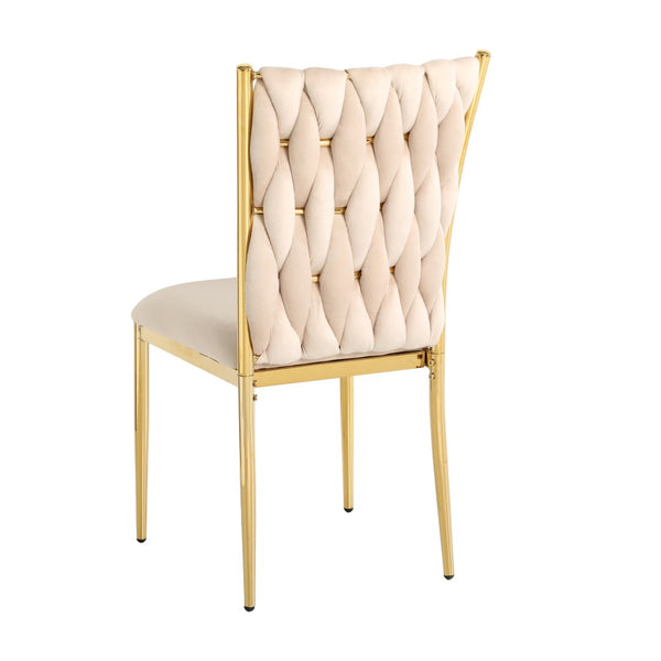 English Elm Modern Beige Velvet Dining Chairs Set of 4 with Gold Legs Ergonomic Cushioned Seat W210P491089