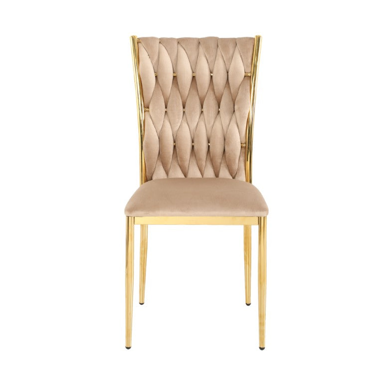 English Elm Modern Brown Velvet Dining Chair Set with Gold Legs Ergonomic Cushioned Kitchen Seat Set of 2 W210P491091