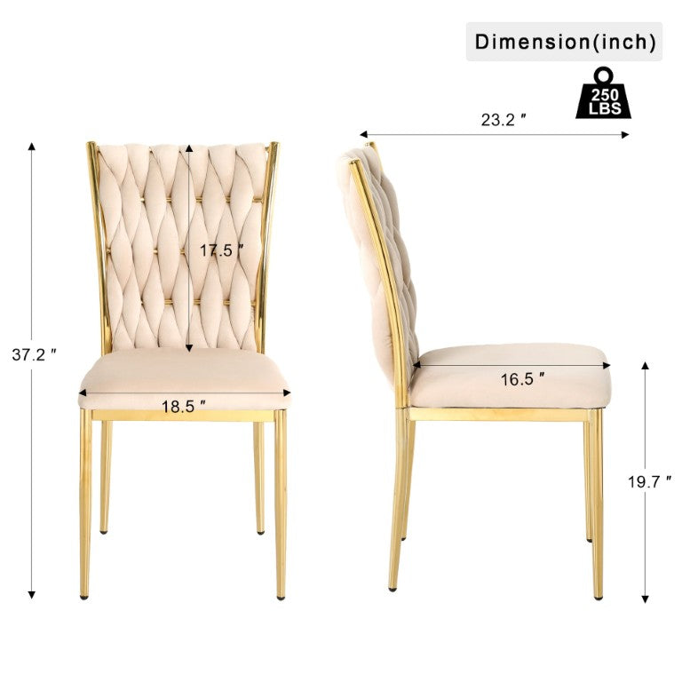 English Elm Modern Beige Velvet Dining Chairs Set of 4 with Gold Legs Upholstered Seat W210P537524
