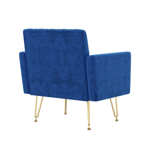 English Elm Velvet Tufted Accent Chair with Gold Legs Glamorous Mid-century Reading Seat for Bedroom Navy W2113P477249