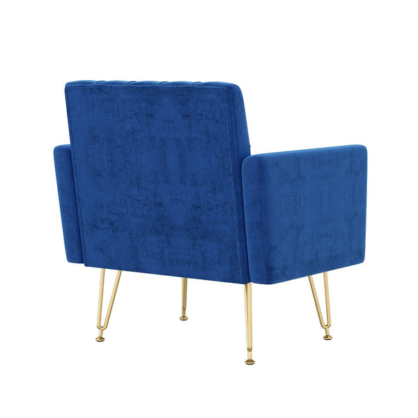 English Elm Velvet Tufted Accent Chair with Gold Legs Glamorous Mid-century Reading Seat for Bedroom Navy W2113P477249