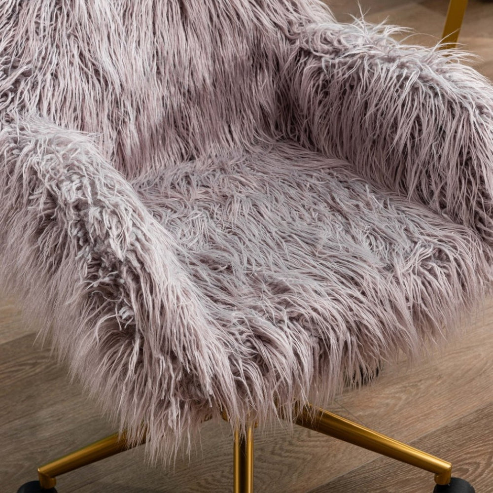 English Elm Hengming Plush Faux Fur Vanity Chair with Gold Chrome Base for Glam Workspaces W21238272