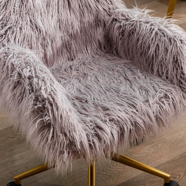 English Elm Hengming Plush Faux Fur Vanity Chair with Gold Chrome Base for Glam Workspaces W21238272