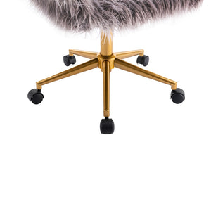 English Elm Hengming Plush Faux Fur Vanity Chair with Gold Chrome Base for Glam Workspaces W21238272
