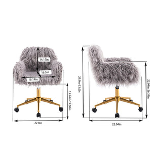 English Elm Hengming Plush Faux Fur Vanity Chair with Gold Chrome Base for Glam Workspaces W21238272
