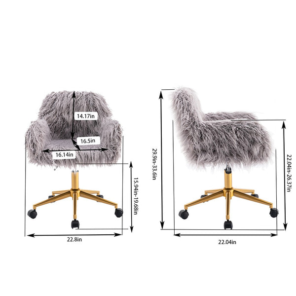 English Elm Hengming Plush Faux Fur Vanity Chair with Gold Chrome Base for Glam Workspaces W21238272