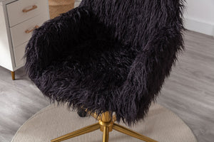 English Elm Hengming Faux Fur Vanity Chair Plush Glam Seat with Gold Chrome Rolling Base W21260400
