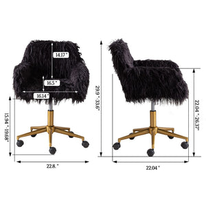 English Elm Hengming Faux Fur Vanity Chair Plush Glam Seat with Gold Chrome Rolling Base W21260400
