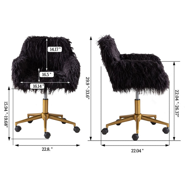 English Elm Hengming Faux Fur Vanity Chair Plush Glam Seat with Gold Chrome Rolling Base W21260400