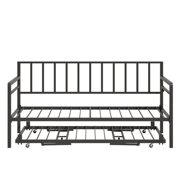 English Elm Twin Metal Daybed with Trundle Rgb Led Lighting and Usb Charging for Guest Rooms W2129P417631