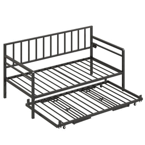 English Elm Twin Metal Daybed with Trundle Rgb Led Lighting and Usb Charging for Guest Rooms W2129P417631