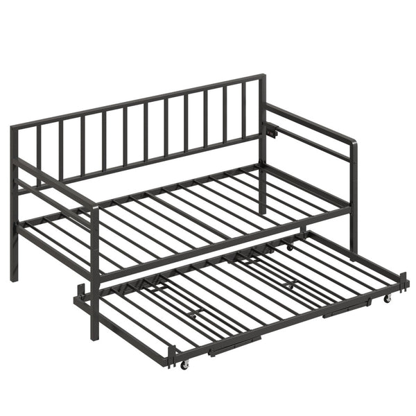English Elm Twin Metal Daybed with Trundle Rgb Led Lighting and Usb Charging for Guest Rooms W2129P417631