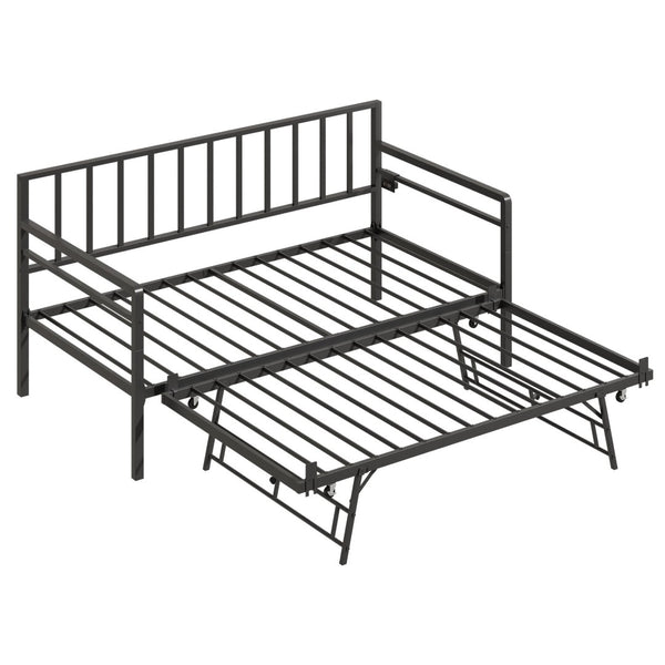 English Elm Twin Metal Daybed with Trundle Rgb Led Lighting and Usb Charging for Guest Rooms W2129P417631