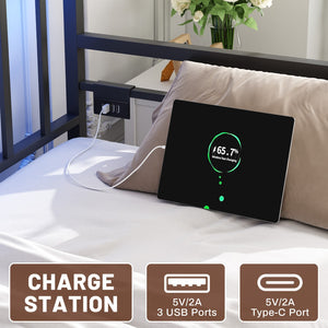 English Elm Twin Metal Daybed with Trundle Rgb Led Lighting and Usb Charging for Guest Rooms W2129P417631